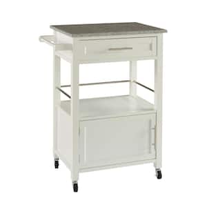 Morgan White Kitchen Cart with Granite Top and Storage