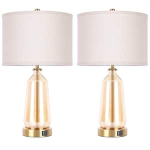 23 in. Golden Touch Control Glass Table Lamp (Set of 2) with USB Ports 3-Way Dimmable Nightstand Lamps(Include 2 Bulbs)