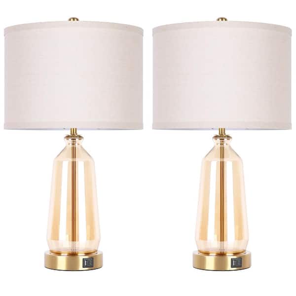 Myfoi 23 in. Golden Touch Control Glass Table Lamp (Set of 2) with 