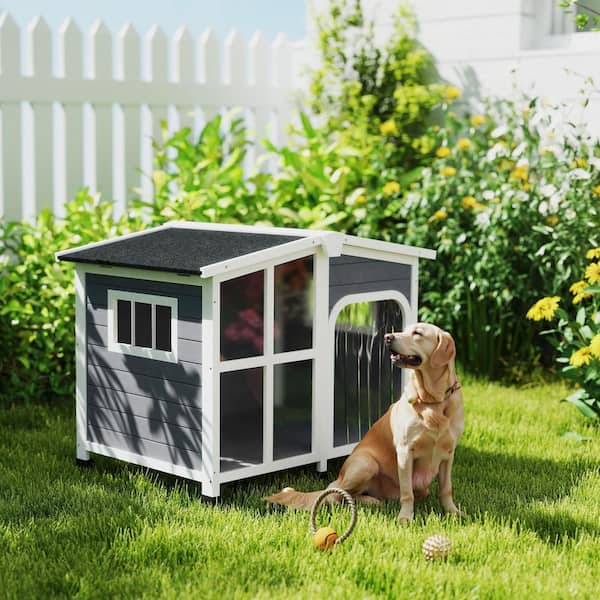QuellQuest 28"/32"H Plastic Dog House, Outdoor Indoor Waterproof Doghouse Pet Dog Kennel Insulated Puppy Shelter W Elevated Floor Air Vents Small Mediu