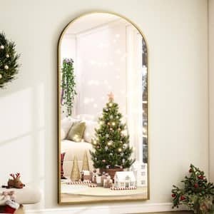 33 in. W x 76 in. H Arched Classic Aluminum Alloy Framed Gold Oversized Full Length Mirror Wall Mirror