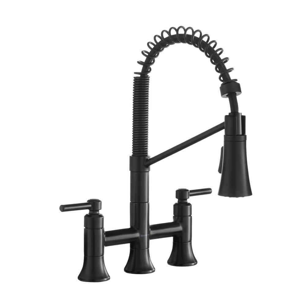 Glacier Bay Pritchard Double-Handle Spring Neck Pull-Down Sprayer Bridge Kitchen Faucet in Matte Black