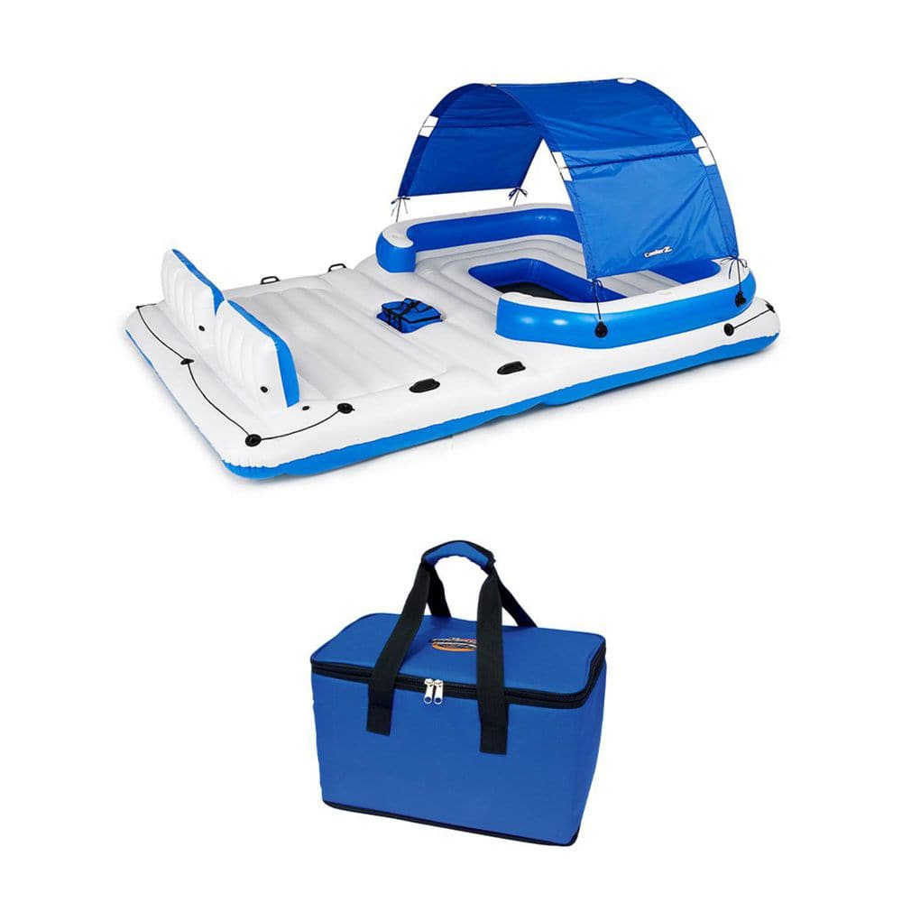 Bestway Tropical Breeze 6 Person Floating Island Lounge Raft Bundled with Vinyl Repair Patch Kit