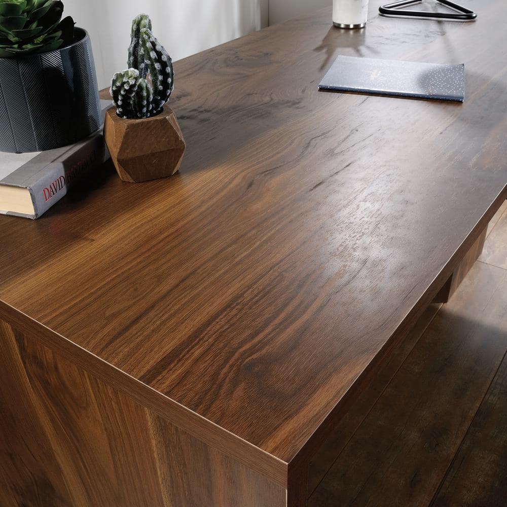 Grand Walnut L-Shaped Writing Desk with Drawer and Filing Cabinet