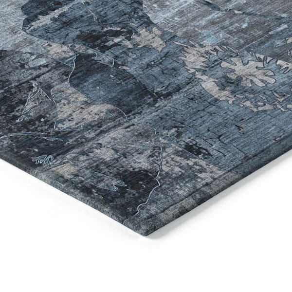 Blue, Dark Blue 2 ft. x 8 ft. Woven Abstract Polyester Runner Indoor / Outdoor Area Rug