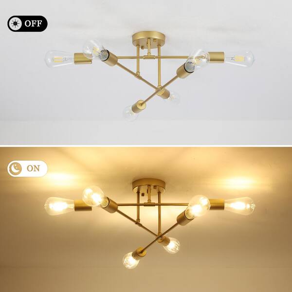 LWYTJO 20.66 in. 6-Light Gold Dimmable Sputnik Chandelier Modern