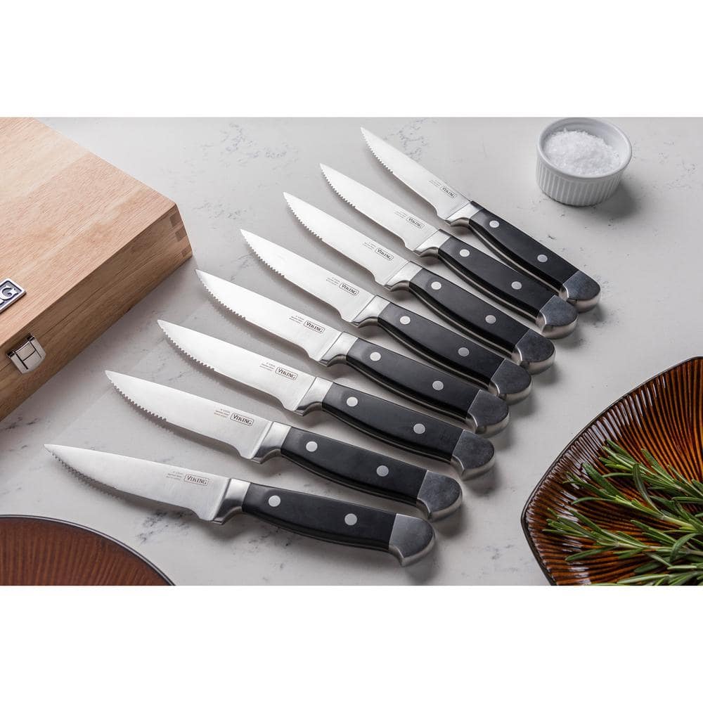 Steakhouse 8 Piece Stainless Steel Steak Knife Set with Commemorative Box, ABS Handle, Black
