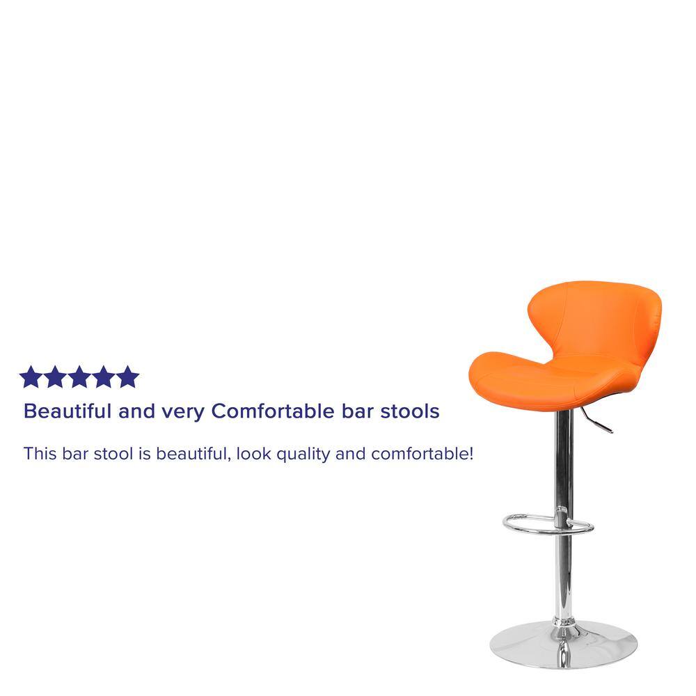 Curvaceous Orange Vinyl and Chrome Adjustable Swivel Barstool