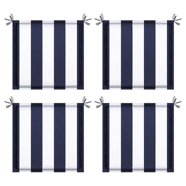 Unbranded 4PCS 15 in. x 15 in. Square Outdoor Patio Seat Cushion Replacement Seat Cushion with Ties, Blue White Striped.