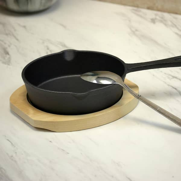 Campton 5 Rectangle Cast Iron Frying Pan Skillet with Wooden Base by  Gibson