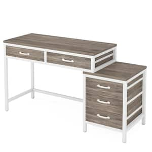 Cassey 51 in. Rectangular Gray and White Wood 5-Drawer Computer Desk, Reversible Study Writing Desk for Home Office