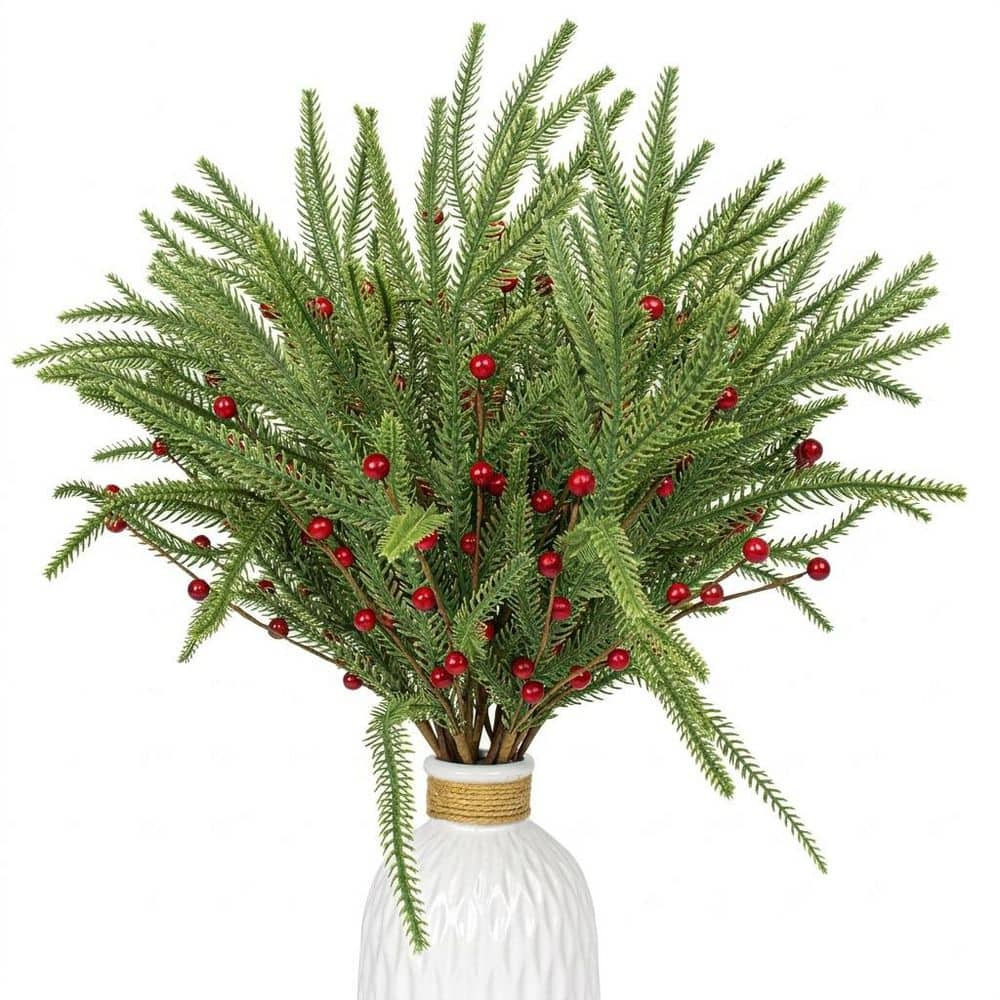 17 in. Green Artificial Pine Foliage Christmas Tree Picks with Red Berries 20-Pack for Holiday Decor price history on PriceWatchPro