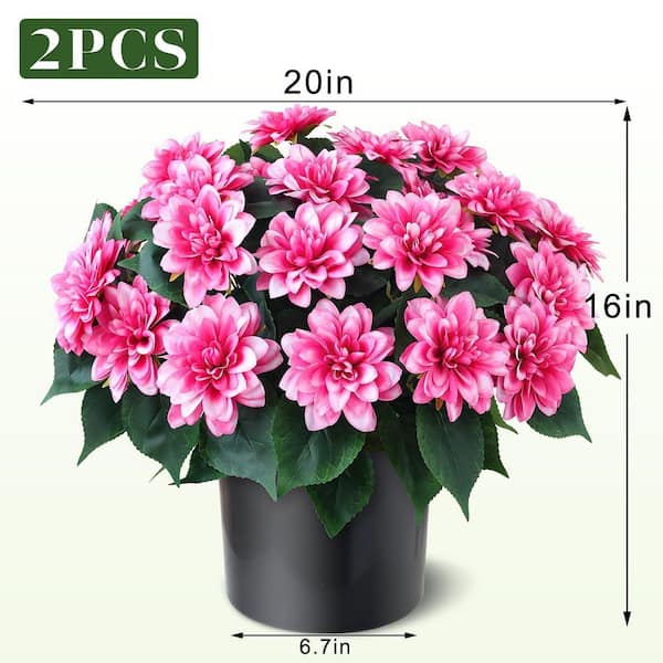 2 Pack 16 in. Pink Outdoor Artificial Dahlia Flower in Black Pot