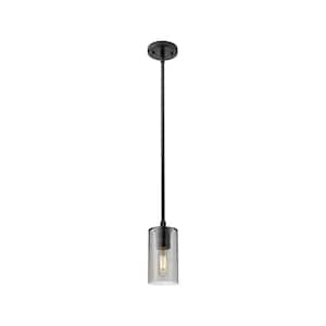 Crown Point 100-Watt 1 Light Matte Black Shaded Pendant Light with Tinted glass Tinted Glass Shade