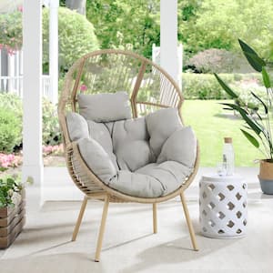 Corina Natural Egg Chair Wicker Outdoor Lounge Chair with Beige Cushion
