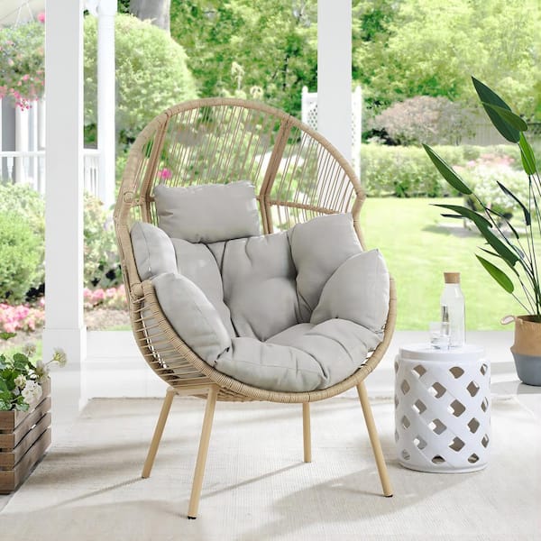 Gymojoy Corina Natural Egg Chair Wicker Outdoor Lounge Chair with Beige Cushion