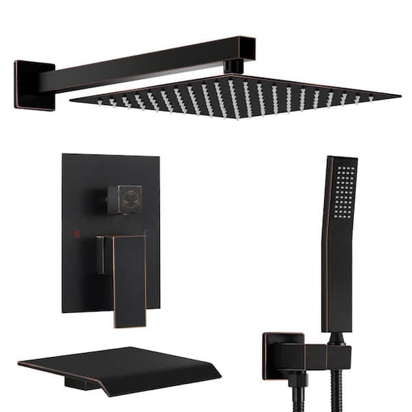 10 in. Shower Head Double Handle 3-Spray Tub and Shower Faucet Shower Combo 2.5 GPM in Oil Rubbed Bronze Valve Included