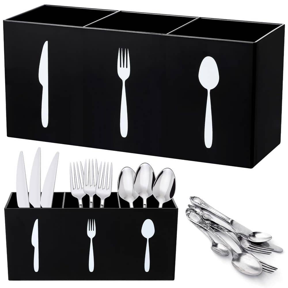 3.5 in. H x 10 in. W x 4.7 in. D Modern Black Acrylic Silverware Organizer Tableware Storage Caddy Kitchen Bin price history on PriceWatchPro