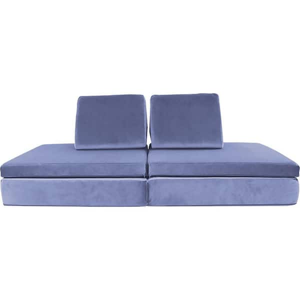 Critter Sitters Lil Lounger Kids Play Couch with 2 Foldable Base Cushions and 2 Triangular Pillows in Dolphin