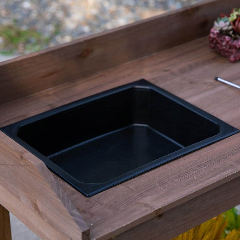 Outsunny 36'' Brown Wooden Potting Bench with Sink and Storage
