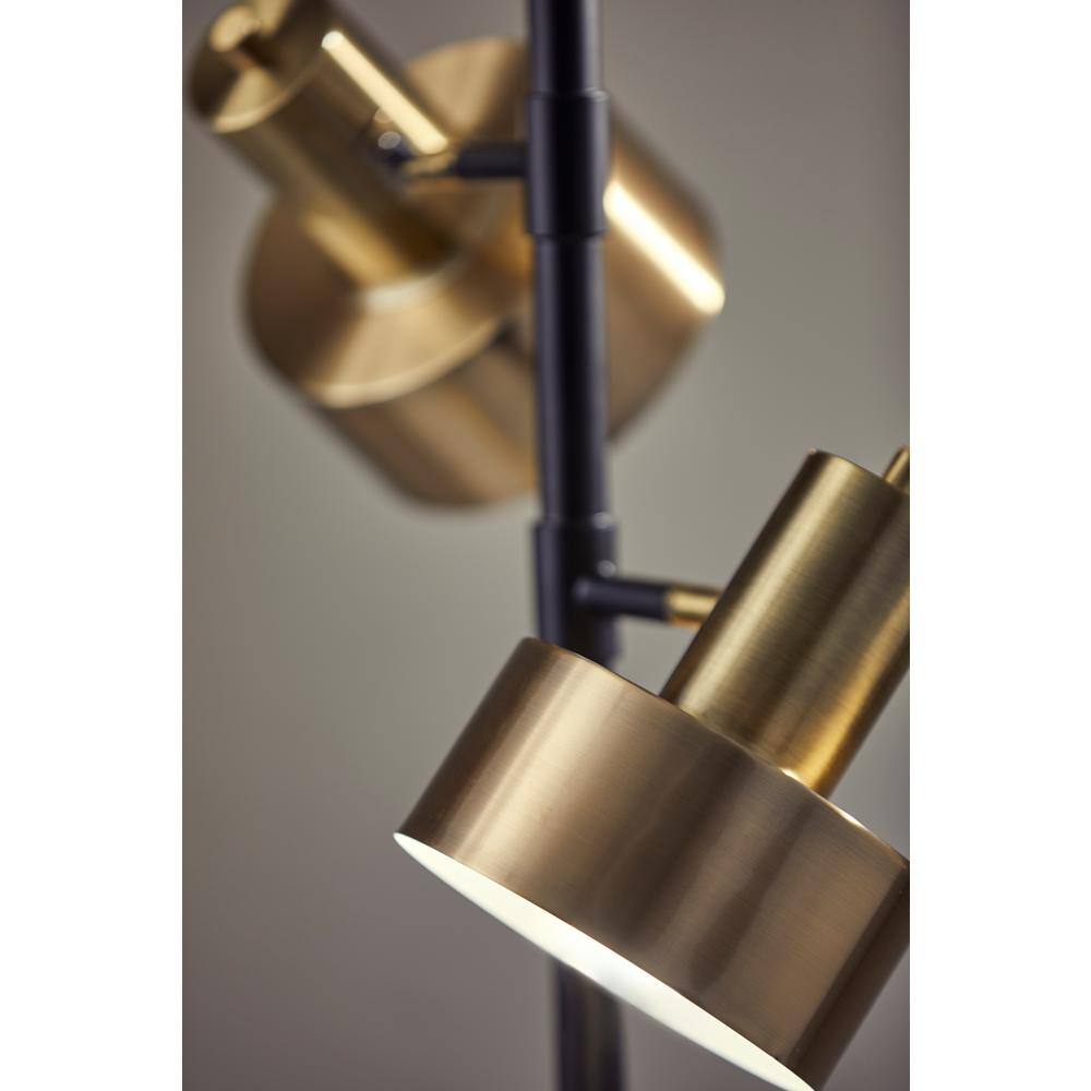 Arcadian Adjustable Triple-Arc Matte Black & Brass Floor Lamp