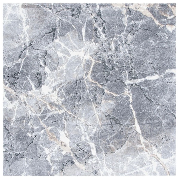 Cyrus Shag 7 ft. x 7 ft. Gray/Beige Abstract Marble Square Area Rug