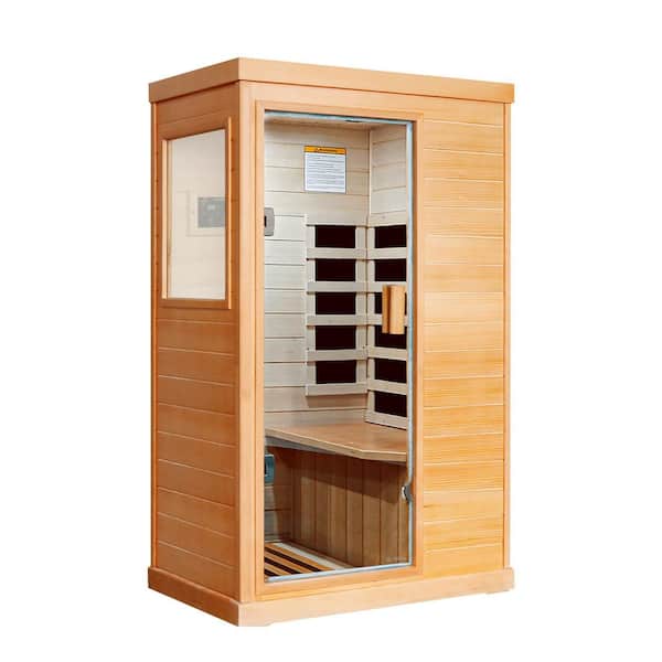 1-Person Hemlock Infrared Sauna with Bluetooth, Ambient Light, 5 Heating Plates, and Top Ventilation-800W, 110V