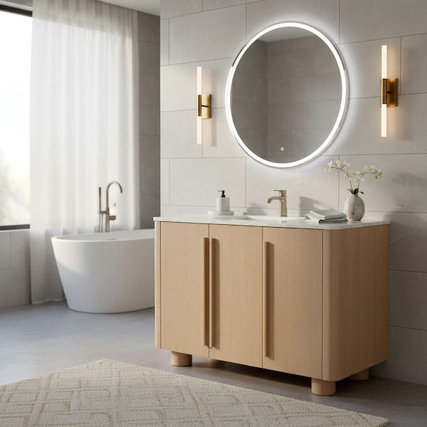 Cindybella 48 in. Single Sink Natural Bath Vanity with White Marble Top