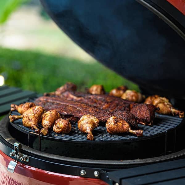 Big Joe III 24 in. Charcoal Grill in Red with Cart, Side Shelves, Grate Gripper, and Ash Tool