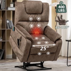 Exclusive Big and Tall Velvet Dual Motor Power Lift Recliner Chair with Massage,Heating System -Brown