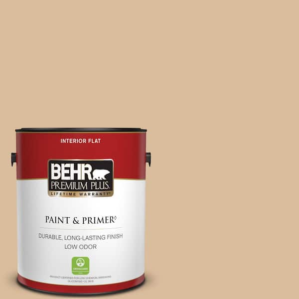 BEHR PREMIUM PLUS 1 gal. #BXC-40 Soft Wheat Flat Low Odor Interior Paint & Primer