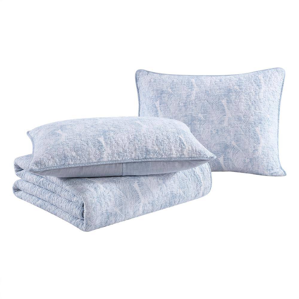 King Size Blue Cotton Reversible Quilt Set with Shams