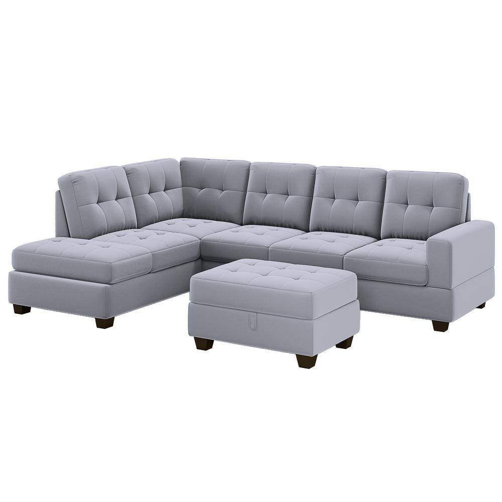 104 in. Square Arm Velvet L-shaped Sofa with Reversible Chaise Lounge in. Antique Gray