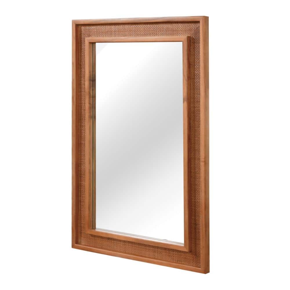 Brown Solid Wood Framed Mirror, Retro Rectangle Decorative Mirror for  Farmhouse, Bathroom, Entryway