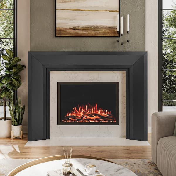 Everly 80 in. x 54 in. Overall Dims Full Surround Fireplace Wood Mantel 56 in. x 42 in. Interior Opening in Black Paint
