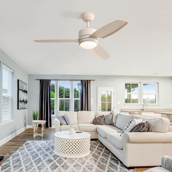 46 in. Indoor/Outdoor Modern Beige Ceiling Fans with Dimmable LED Light and 6-Speed Remote Control