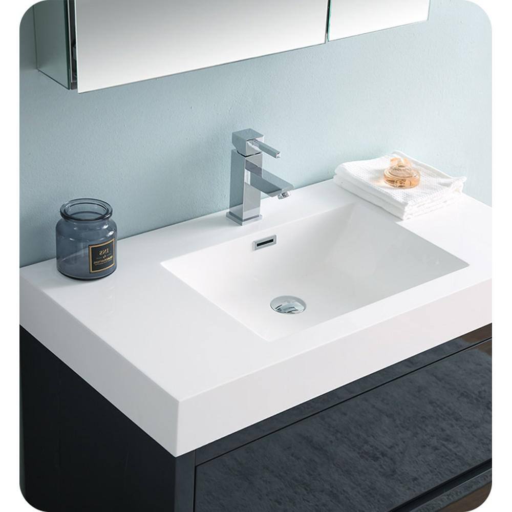 Sleek 36" Glossy Gray Freestanding Modern Vanity with Integrated Sink