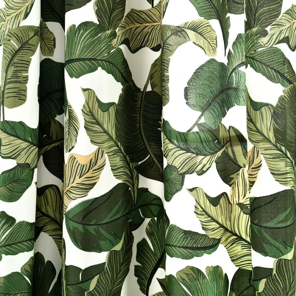 Tropical Green Polyester Light-Filtering Rod Pocket Window Panels