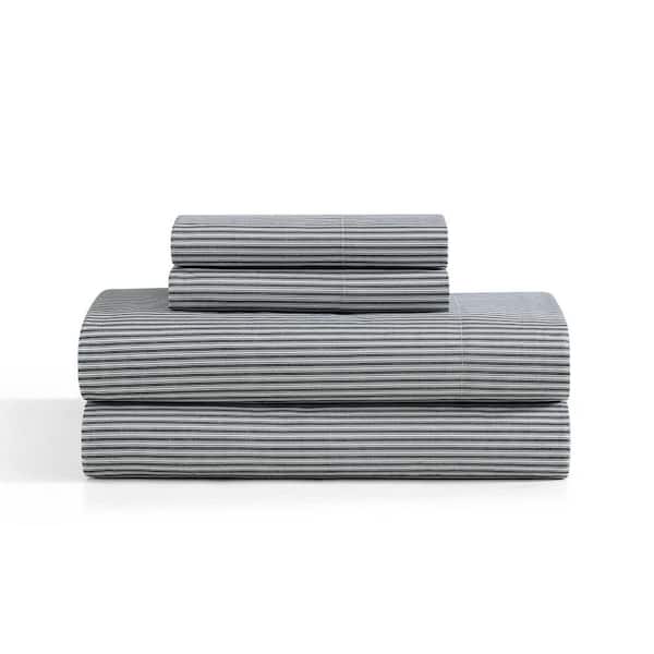 Tommy Hilfiger Highland Ticking Stripe 4-Piece White/Core Navy Cotton Queen Sheet Set