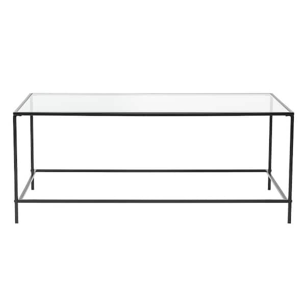 HomeRoots Amelia 20.76 in. Black 17.88 in. H Rectangle Glass Coffee Table