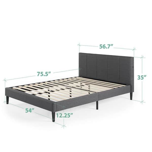 Maddon Grey Upholstered Full Platform Bed Frame with USB Ports