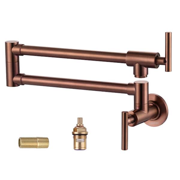 WOWOW Commercial Brass Wall Mounted Pot Filler Faucet with Double Joint Swing Arms in Rose Gold