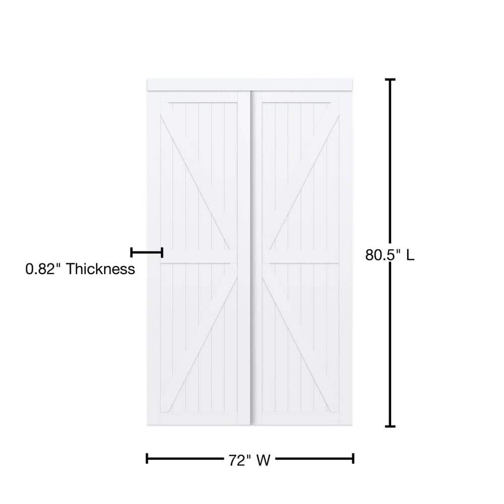Pure White MDF Wood Traditional Barn Style Sliding Closet Doors