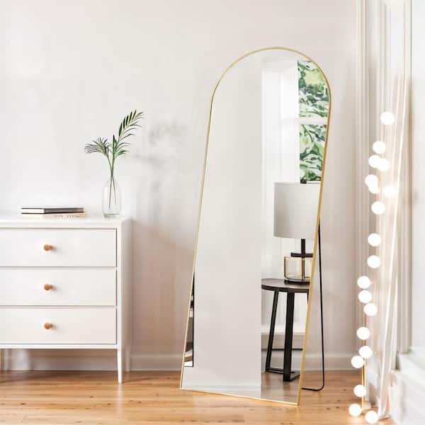 WONDER COMFORT 21 in. W x 64 in. H Aluminum Alloy Frame Arched Full Length Gold Mirror with Shatter-Proof Glass
