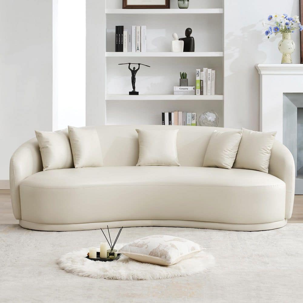 JEAREY Home 91.34 in. Wide Slope Arm Faux Leather Mid-Century