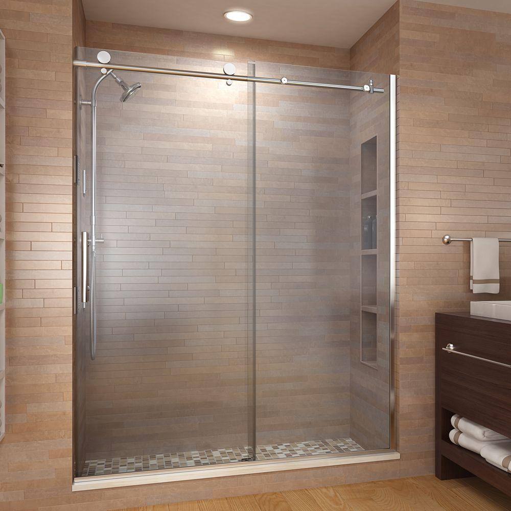 Vinesse 47" x 76" Frameless Clear Glass Shower Door with Brushed Nickel Finish