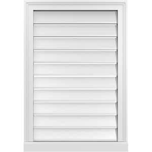 22 in. x 32 in. Vertical Surface Mount PVC Gable Vent: Functional with Brickmould Sill Frame