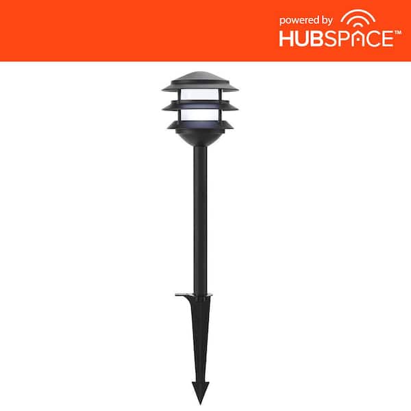 Hampton Bay Lauderdale Low Voltage Matte Black Color Changing LED 3-Tier Outdoor Landscape Path Light Powered by Hubspace