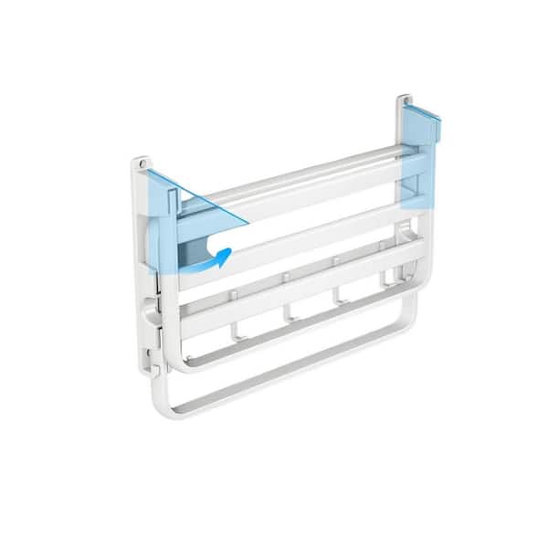 Aoibox Tripple Wall Mounted Foldable Towel Rack in Matte White with 7 Hooks