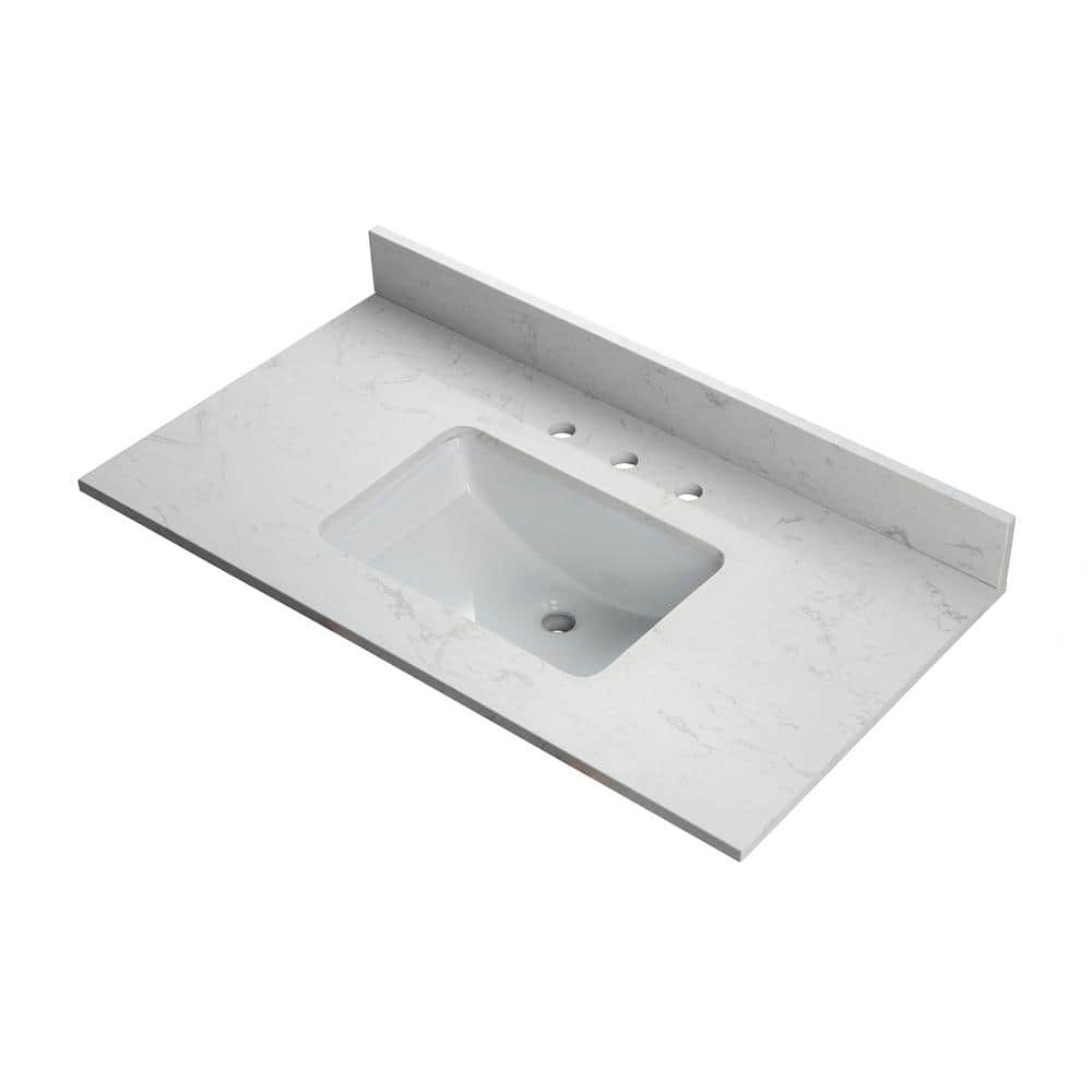 37" Carrara White Stone Vanity Top with Undermount Sink